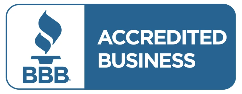 A blue button that says accredited business on it.