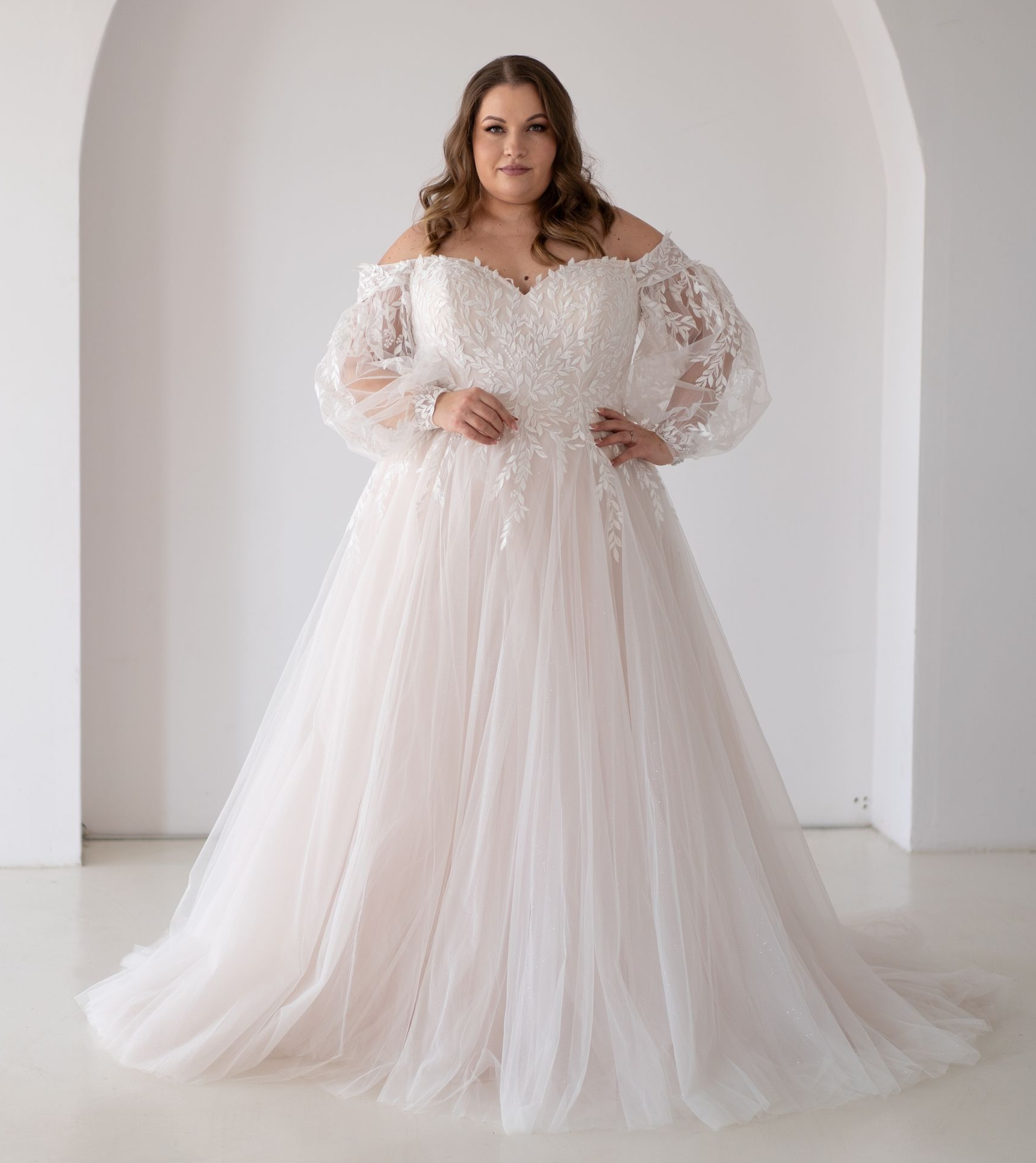 Plus Size Bridal bride in lace gown