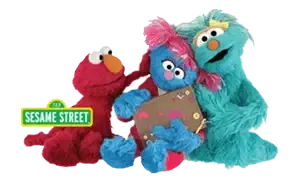 Elmo, Abby Cadabby, and Rosita from Sesame Street sitting together, with Abby holding a book.