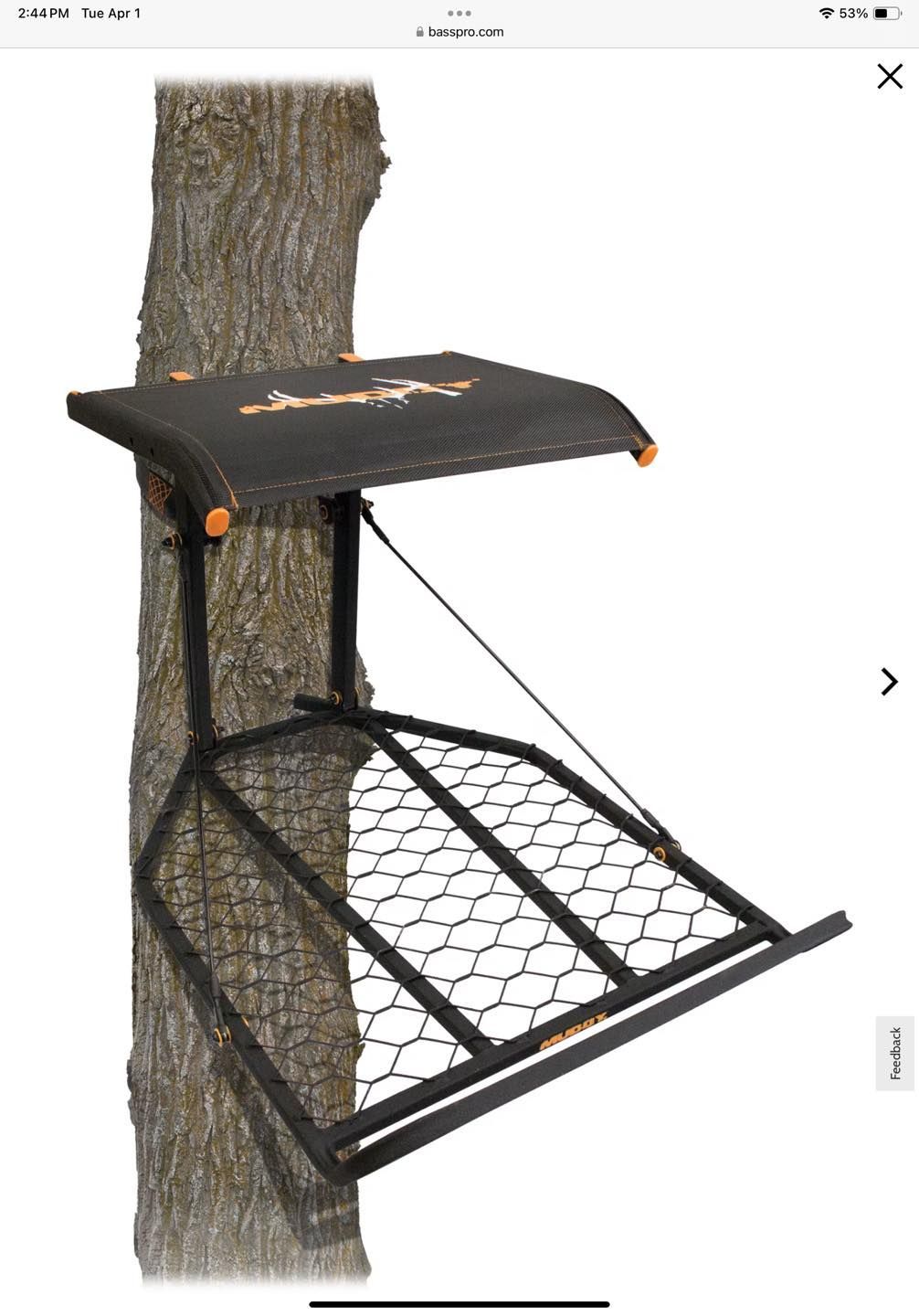A picture of a tree stand attached to a tree.