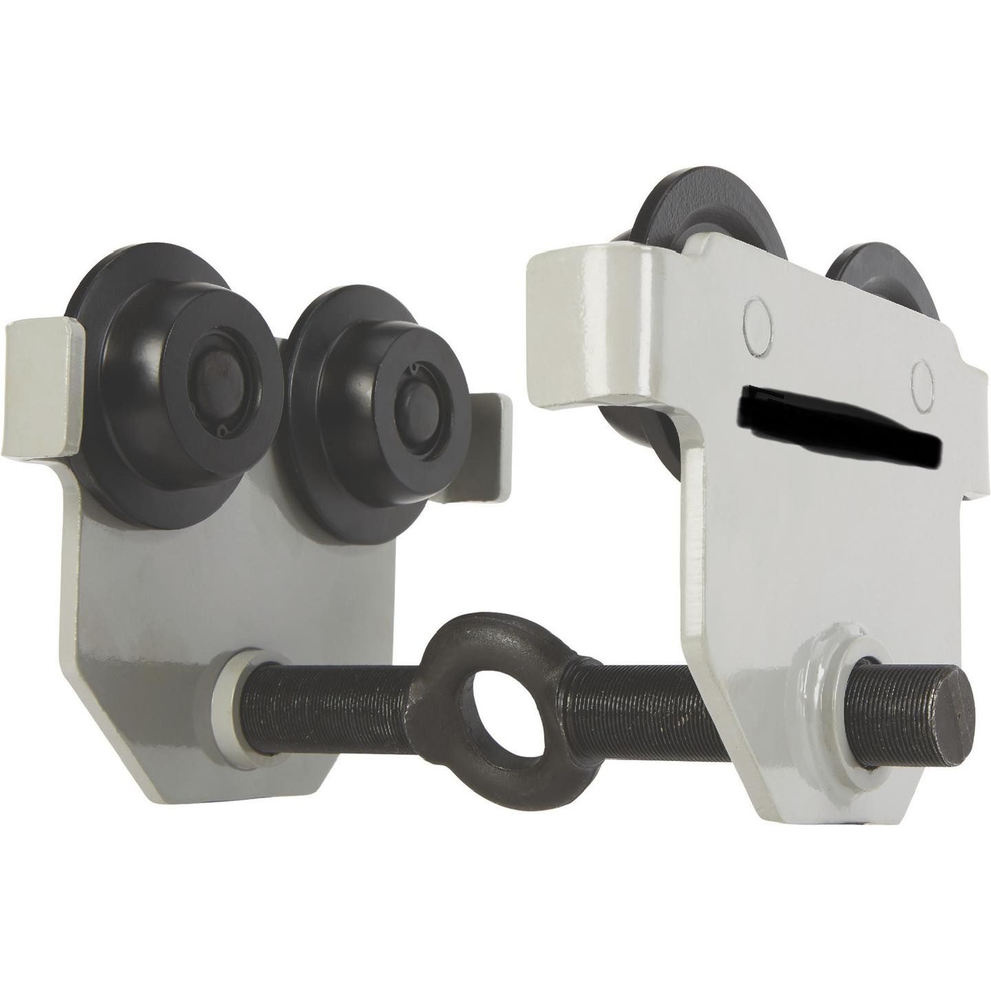 A white trolley with black wheels and a black handle