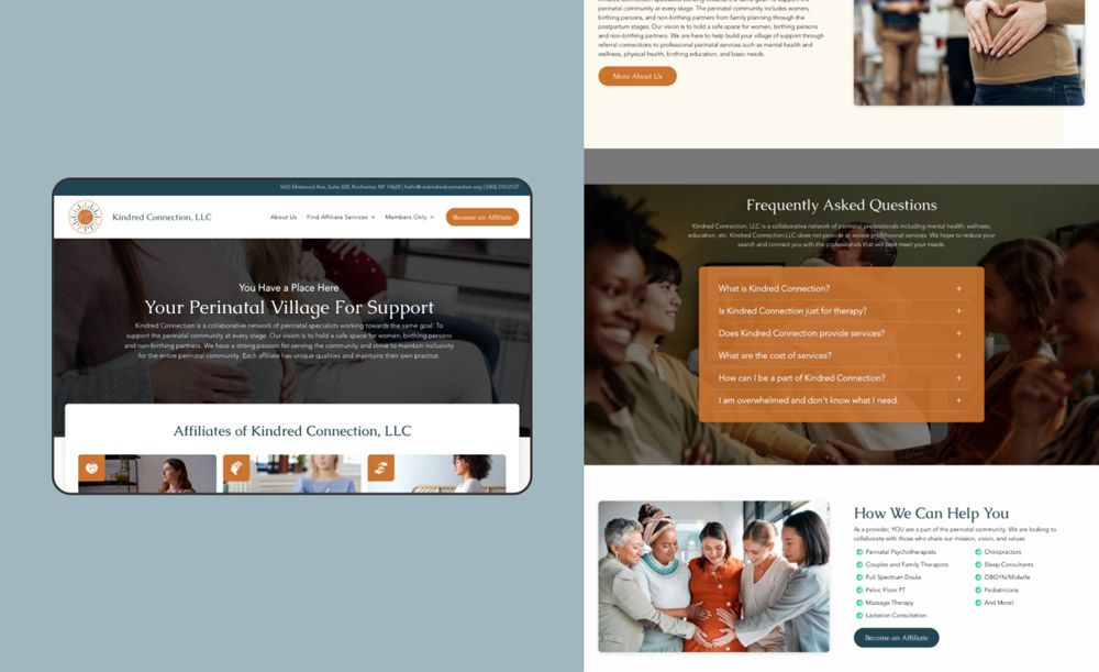 kindred connection mental health website design by Therapy Sprout