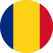 The flag of romania is in a circle on a white background.