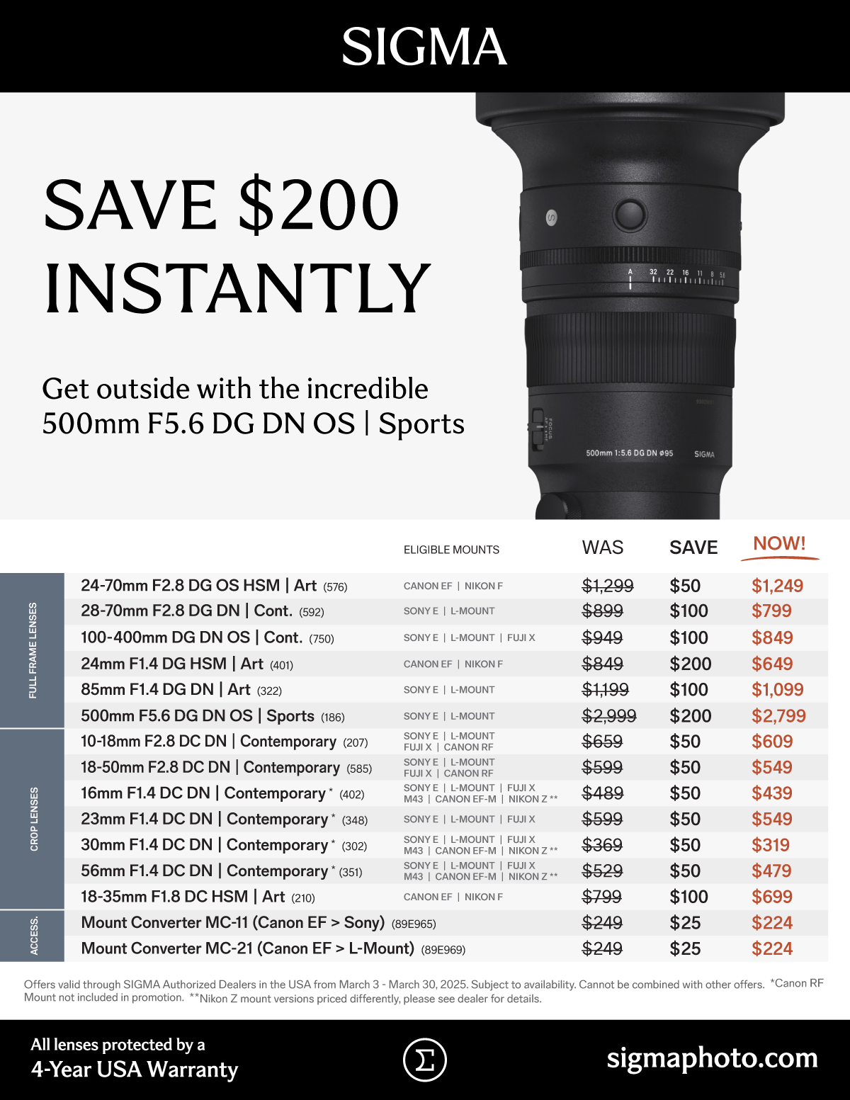 Instant Savings on SIGMA Lenses at Milford Photo