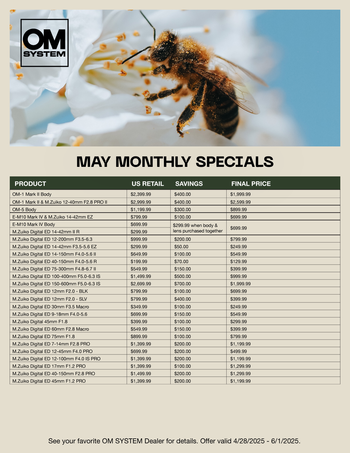 Save on OM System at Milford Photo