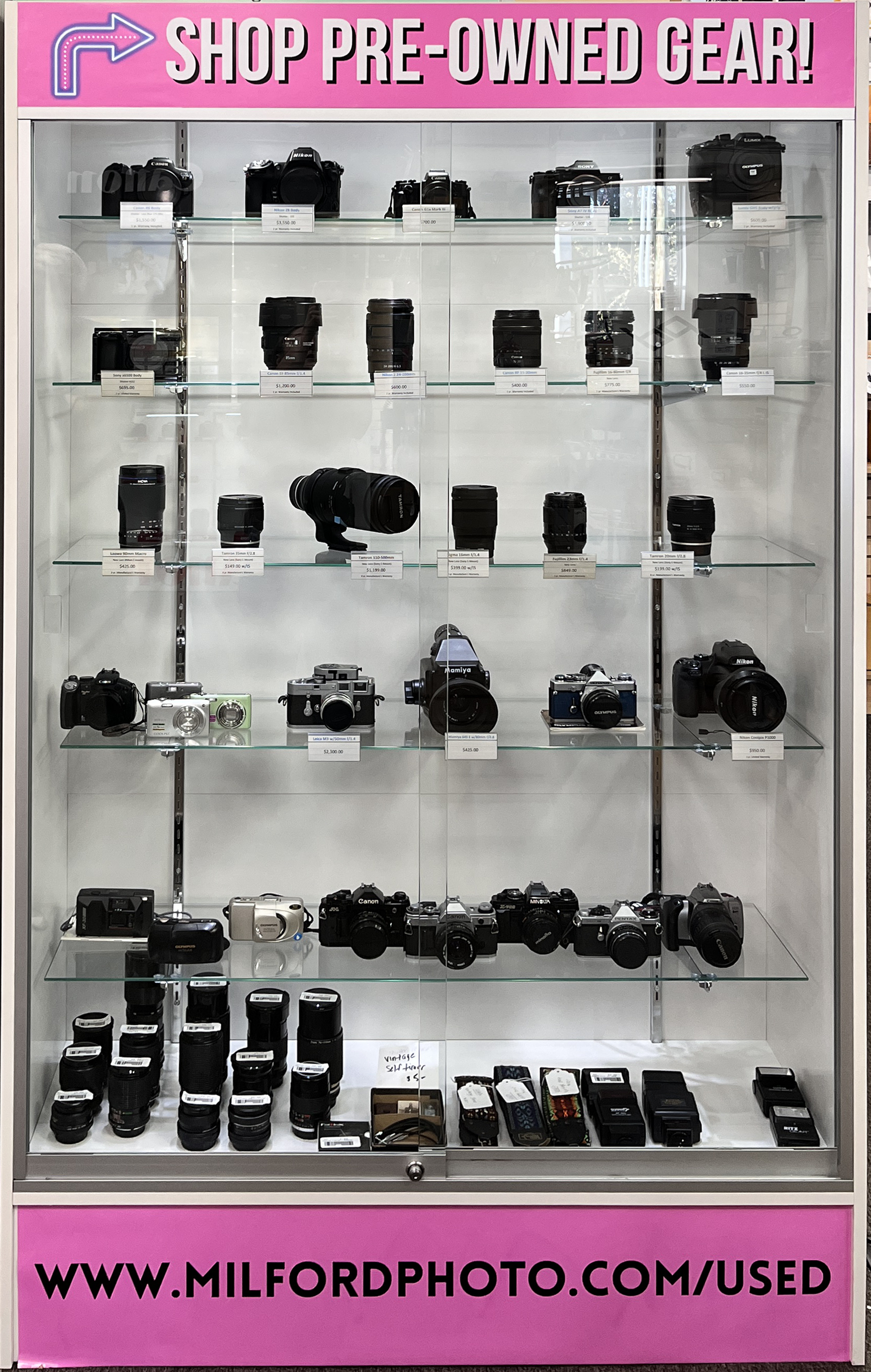 shop pre-owned cameras and lenses at Milford Photo
