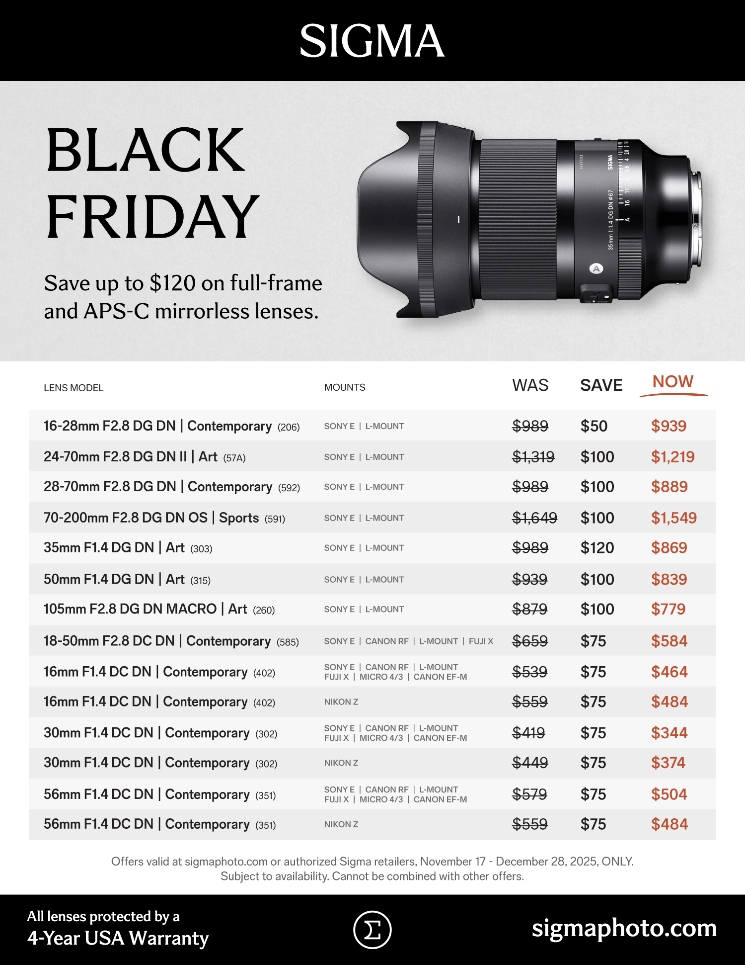 Save on SIGMA at Milford Photo