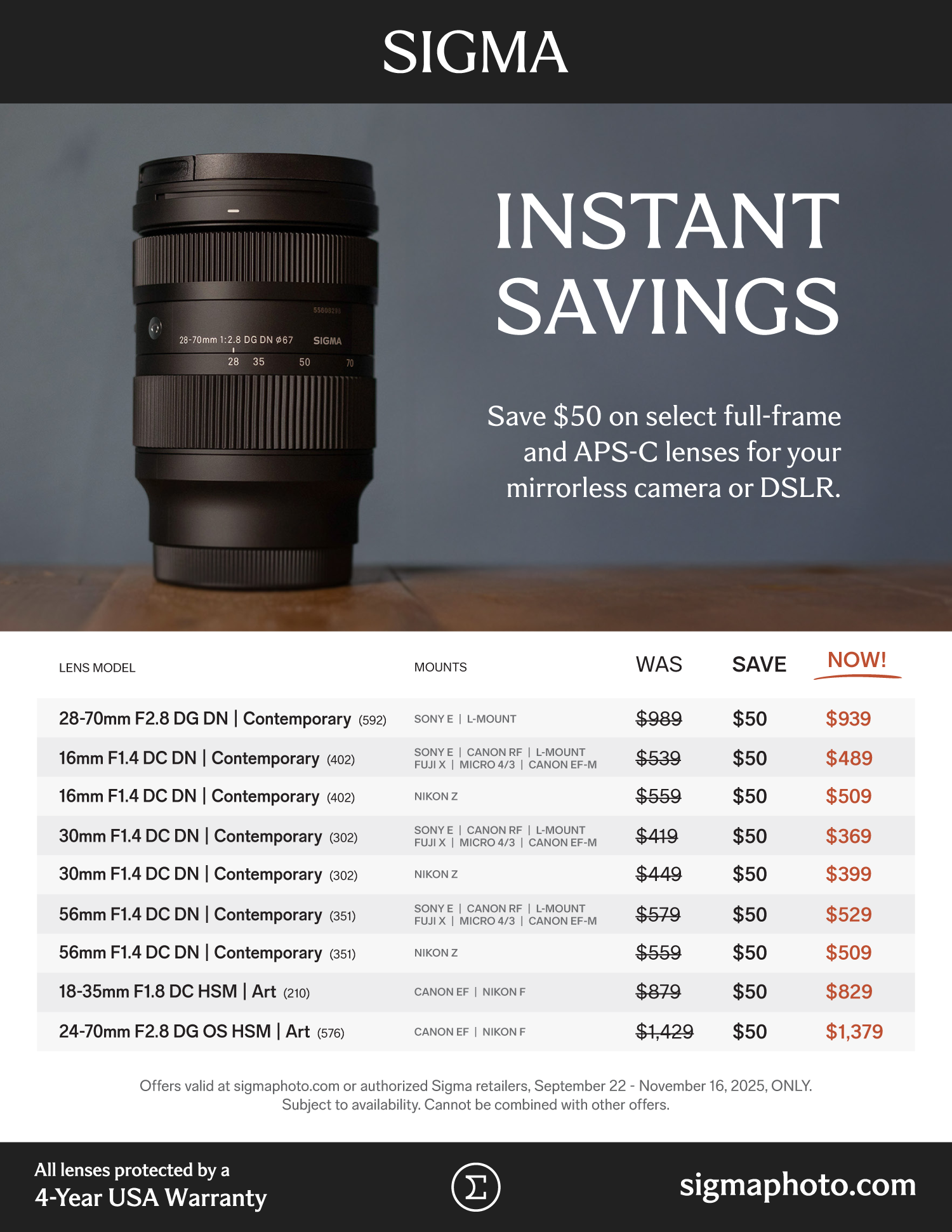 Save on SIGMA at Milford Photo