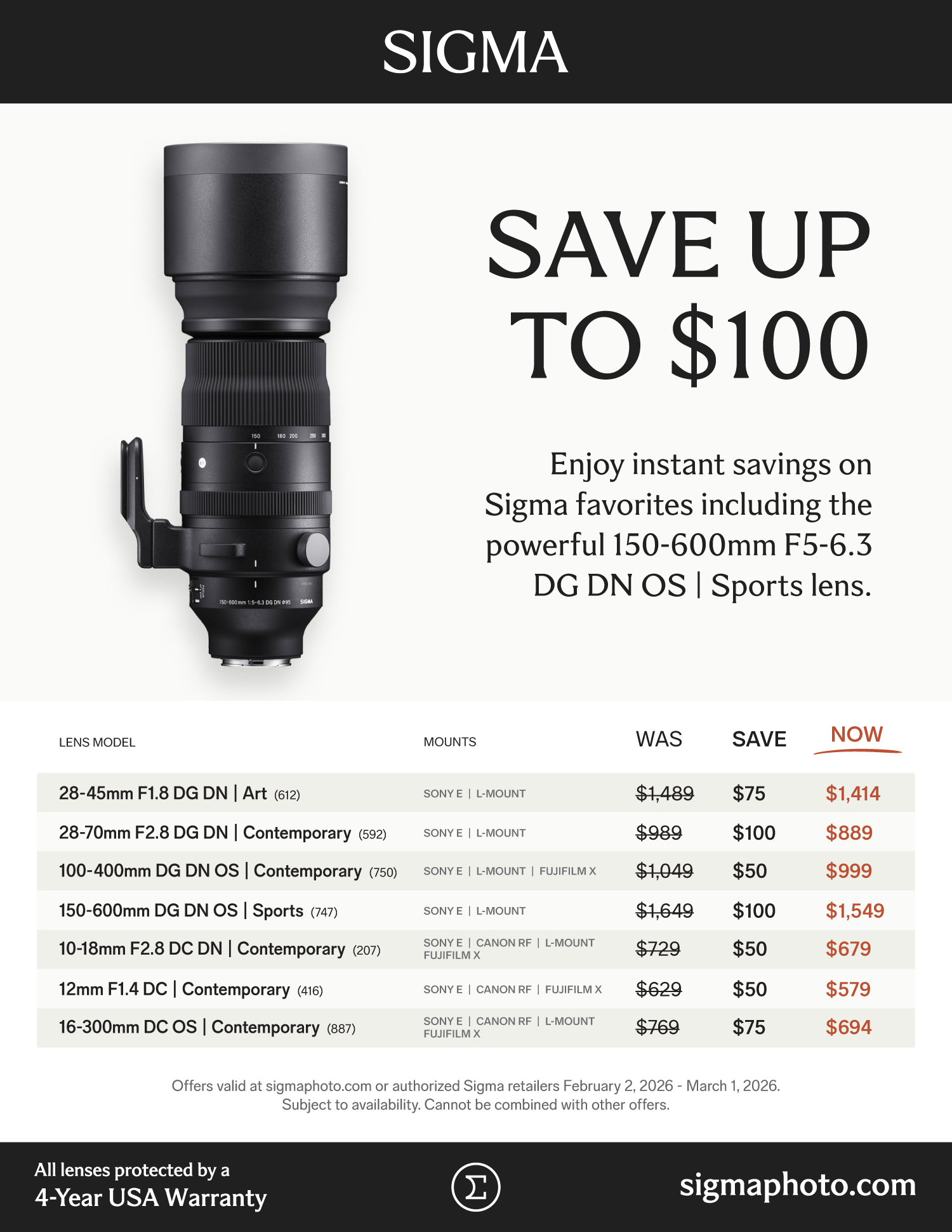 Save on SIGMA at Milford Photo