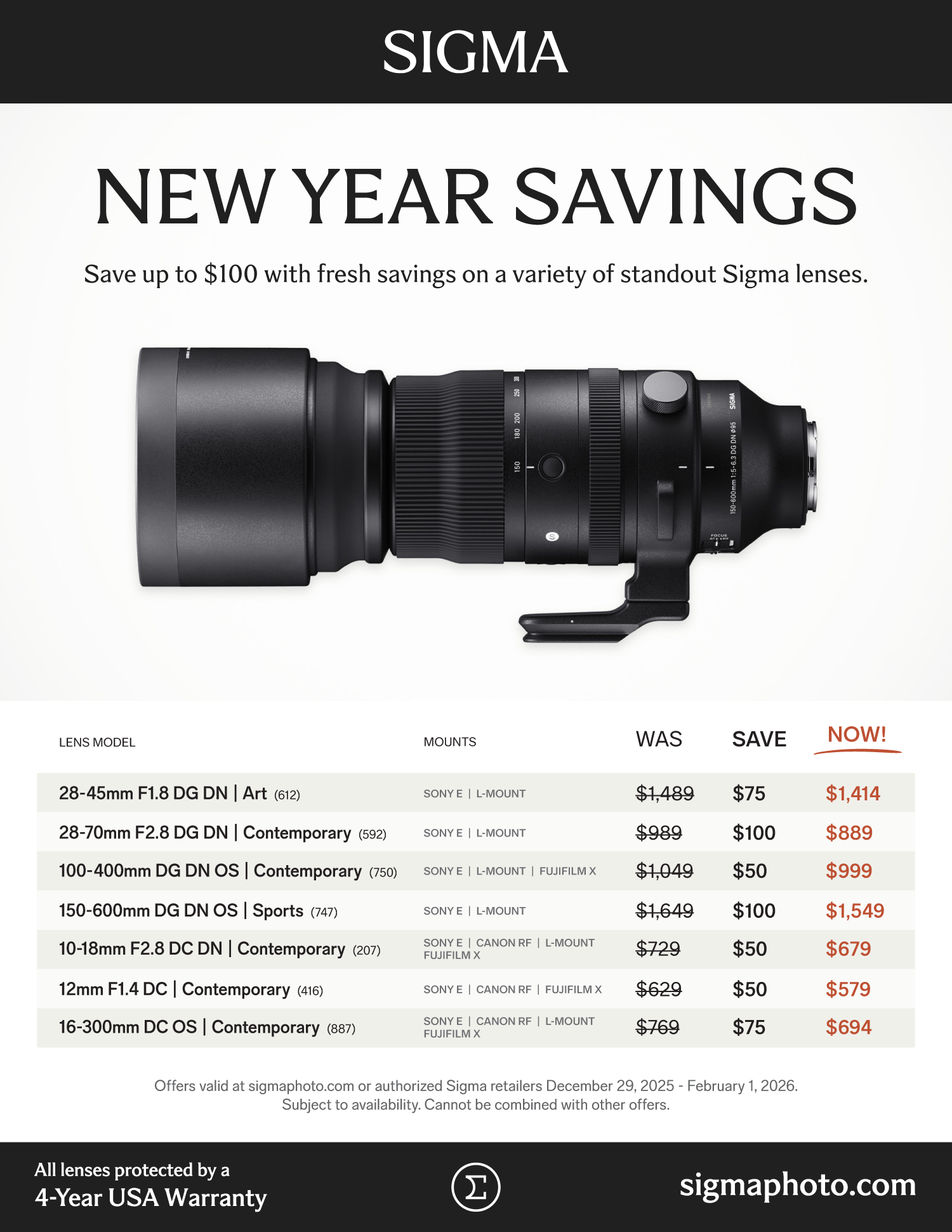 Save on SIGMA at Milford Photo