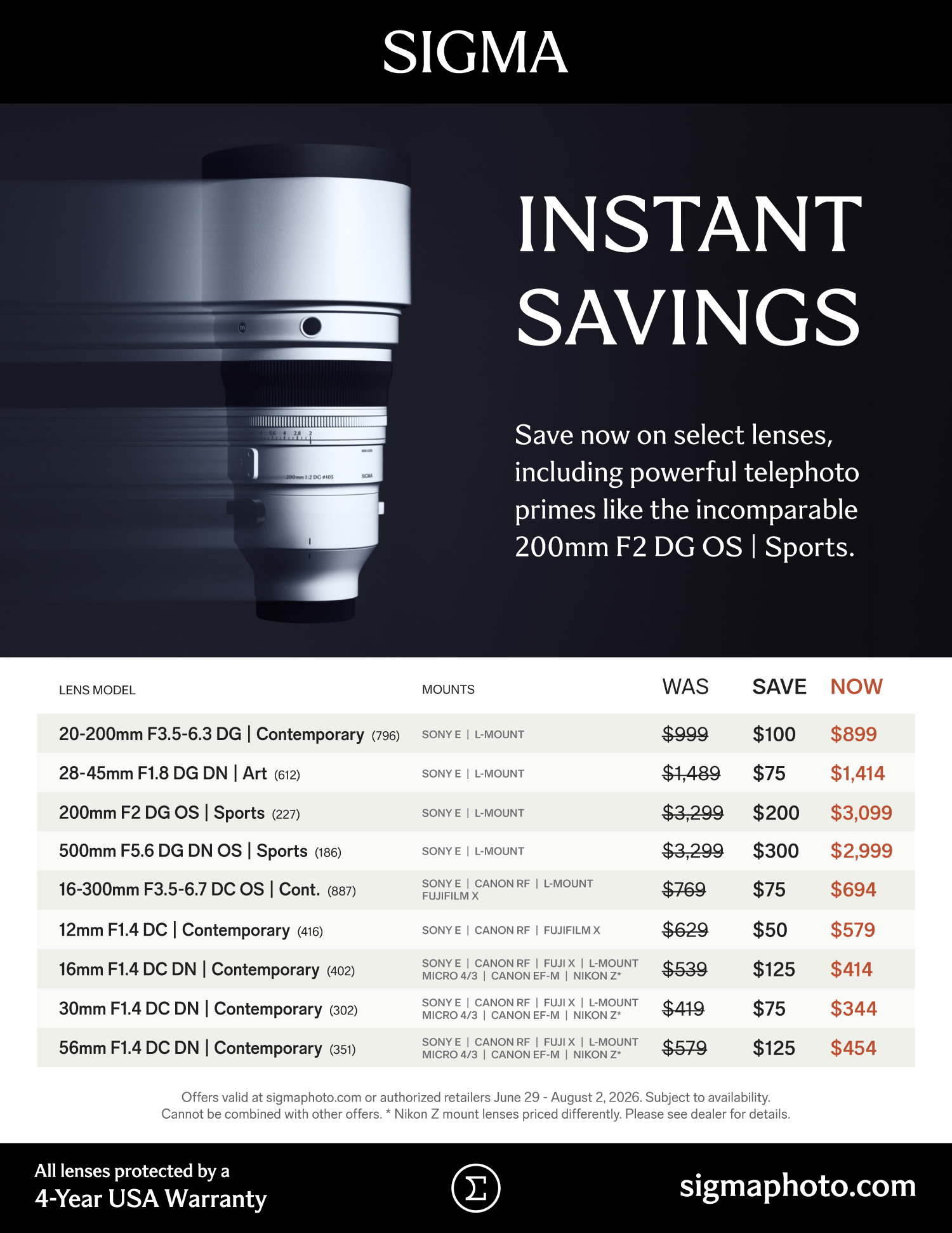 Save on SIGMA lenses at Milford Photo