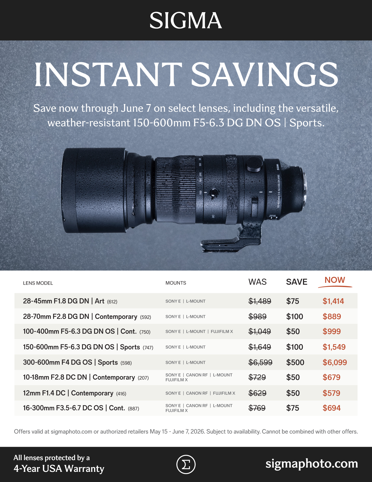 Save on SIGMA lenses at Milford Photo