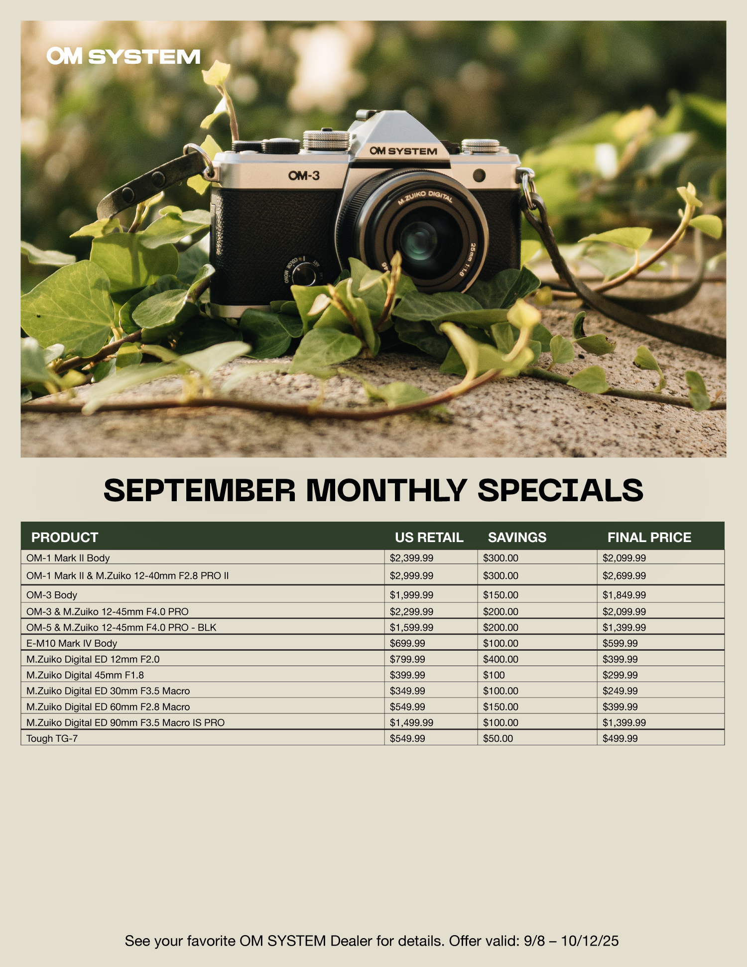 Save on OM System at Milford Photo