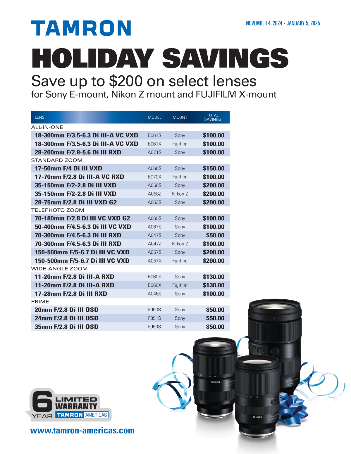 Save on Tamron Lenses at Milford Photo