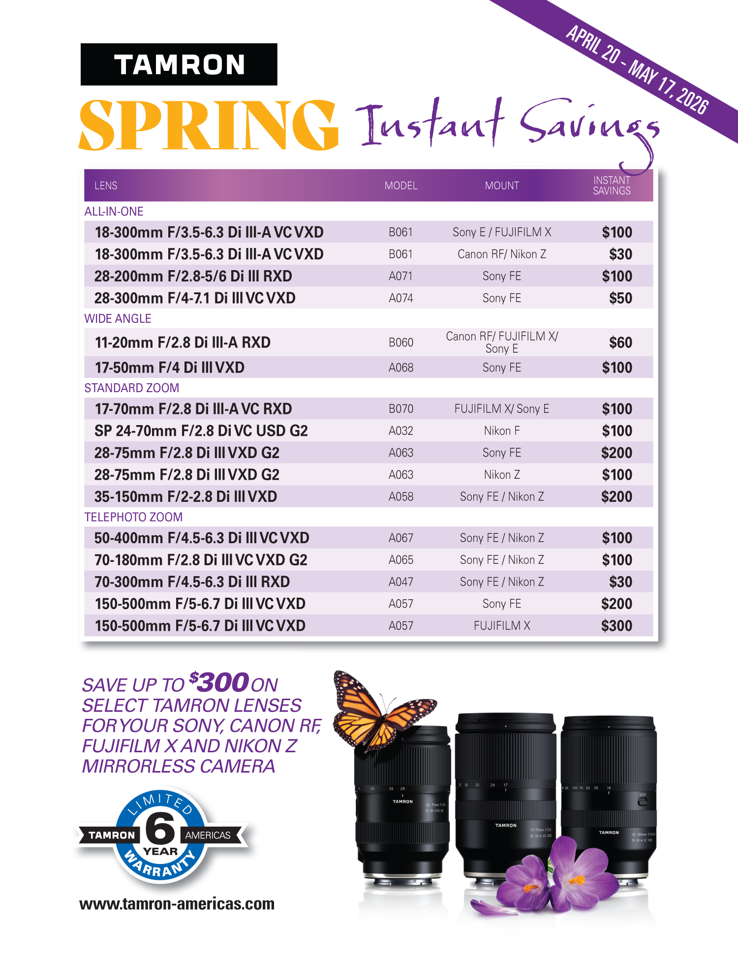 Save on Tamron Lenses at Milford Photo