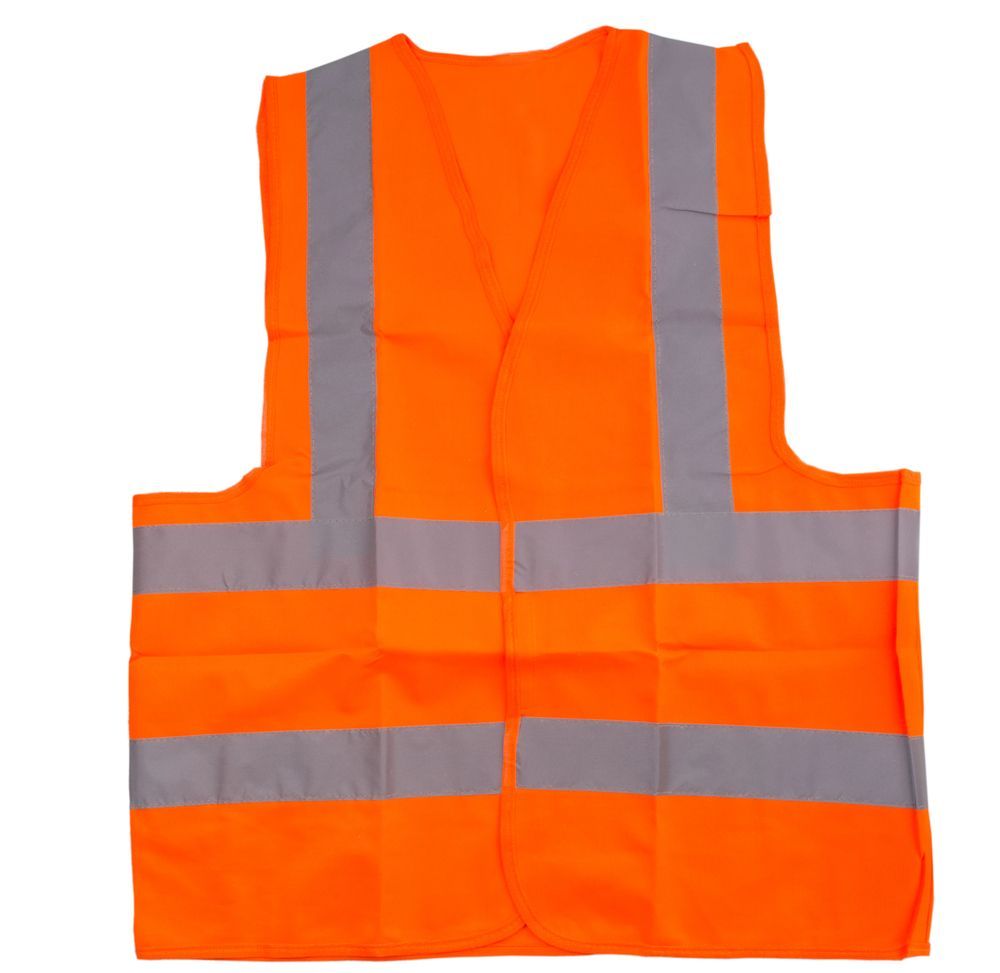 Chaleco de seguridad de color naranja con bandas reflectantes.