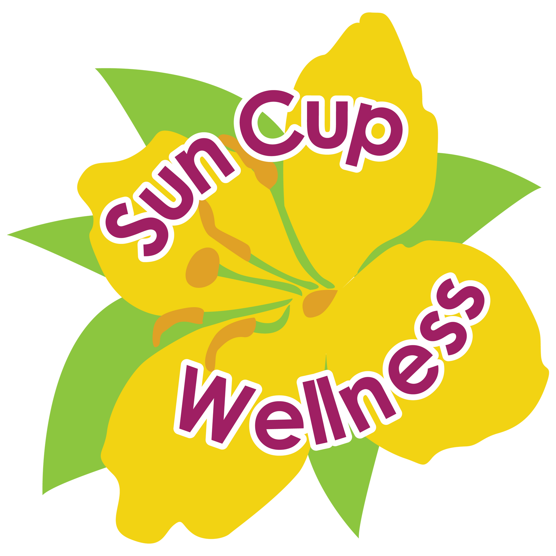 a yellow flower with the words sun cup wellness on it