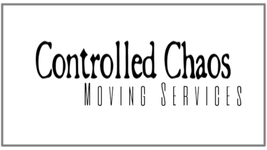 A black and white logo for controlled chaos moving services