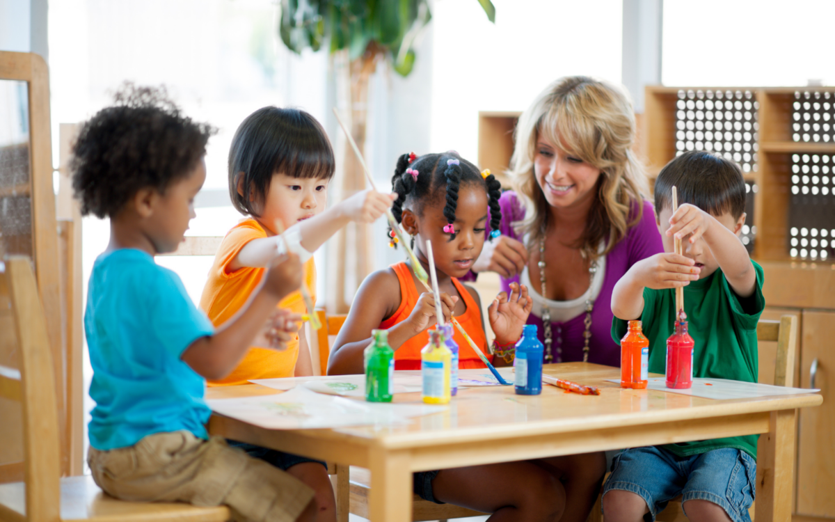 Children doing arts in a Montessori school