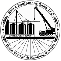 Bates Equipment Sales LLC logo with crane illustration and text for Urbana, OH storage, handling and processing equipment