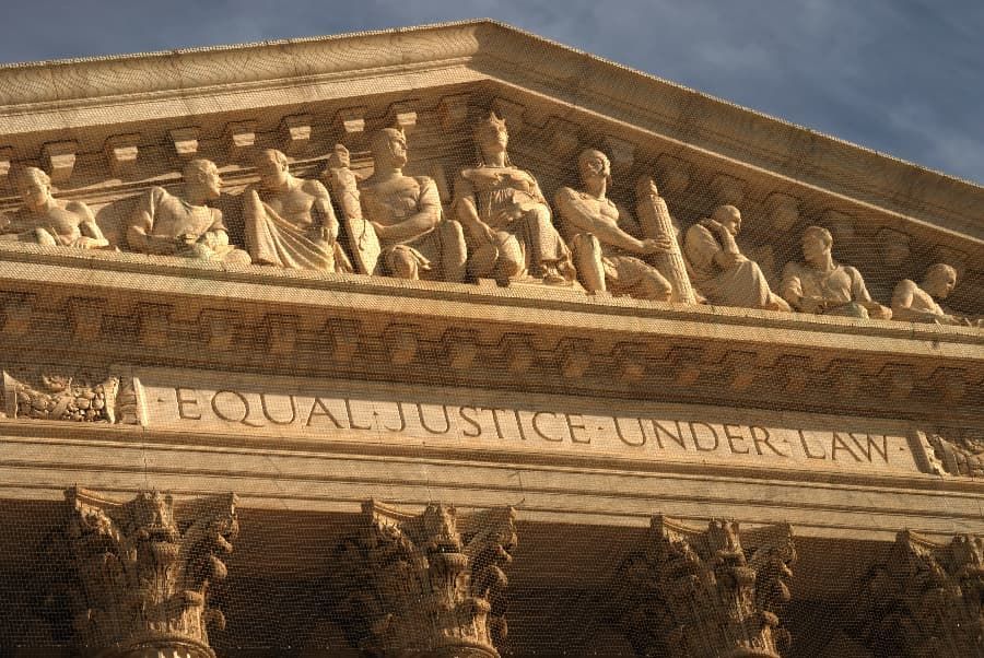 Close-up of Supreme Court building that says “Equal Justice Under Law” 