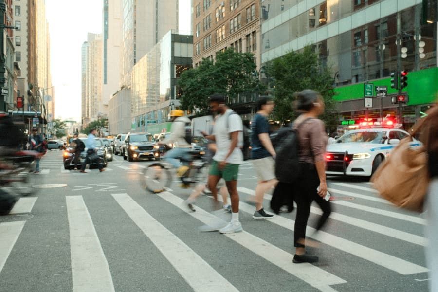 Pedestrians in crosswalk in New York. 