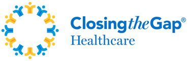 A blue and yellow logo for closing the gap healthcare