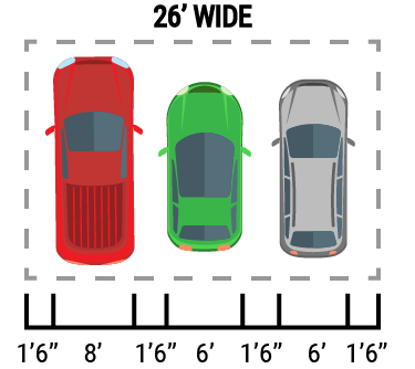 A red car , a green car , and a gray car are parked next to each other in a parking lot.