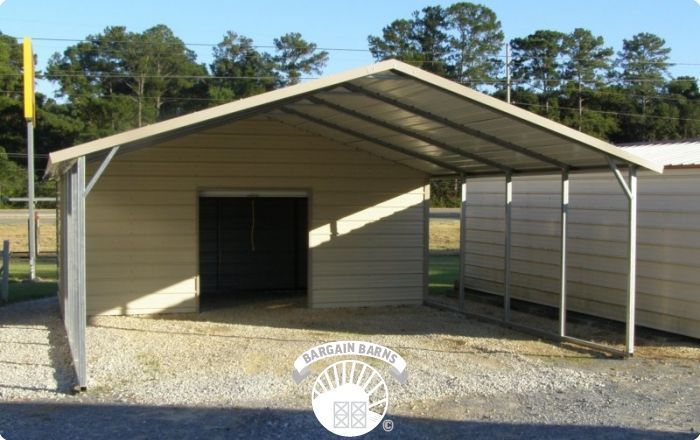 A garage with a roof and a sign that says ' aluminum ' on it