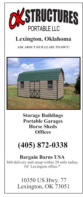 An advertisement for ok structures portable llc in lexington oklahoma