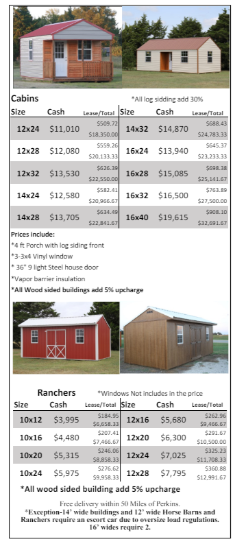 A brochure for a shed with a red roof