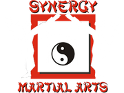 A logo for synergy martial arts with a yin yang symbol