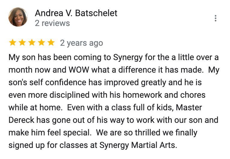 Andrea v. batschelet wrote a review for synergy martial arts