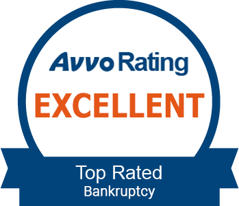 A badge that says avvo rating excellent top rated bankruptcy.