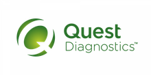 The quest diagnostics logo is green and white with a green circle in the middle.