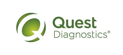 The quest diagnostics logo is green and white with a green circle in the middle.