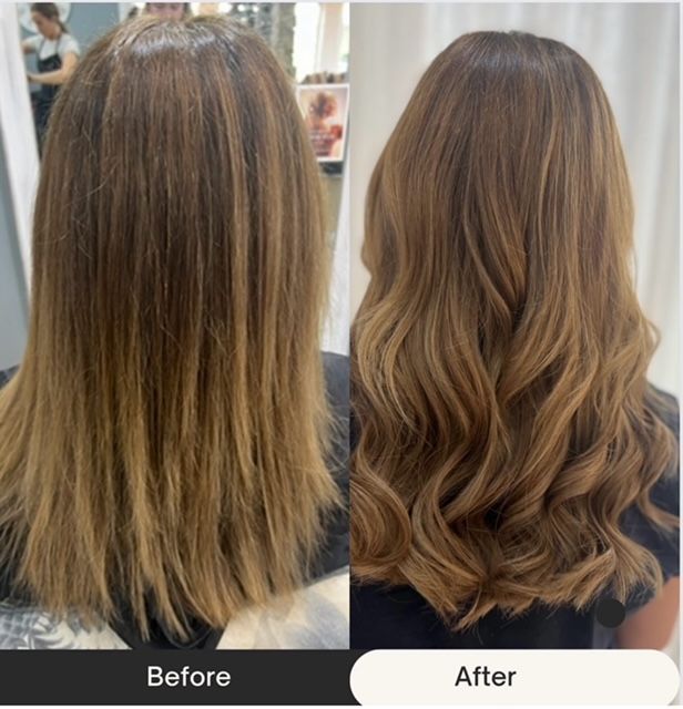 Before and after photo of a woman's with curly hair — Hair & Beauty Services in Goulburn NSW