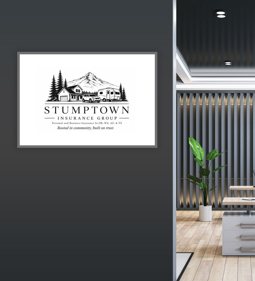 Office wall with framed STUMPTOWN Coffee Roasters sign beside a modern reception area