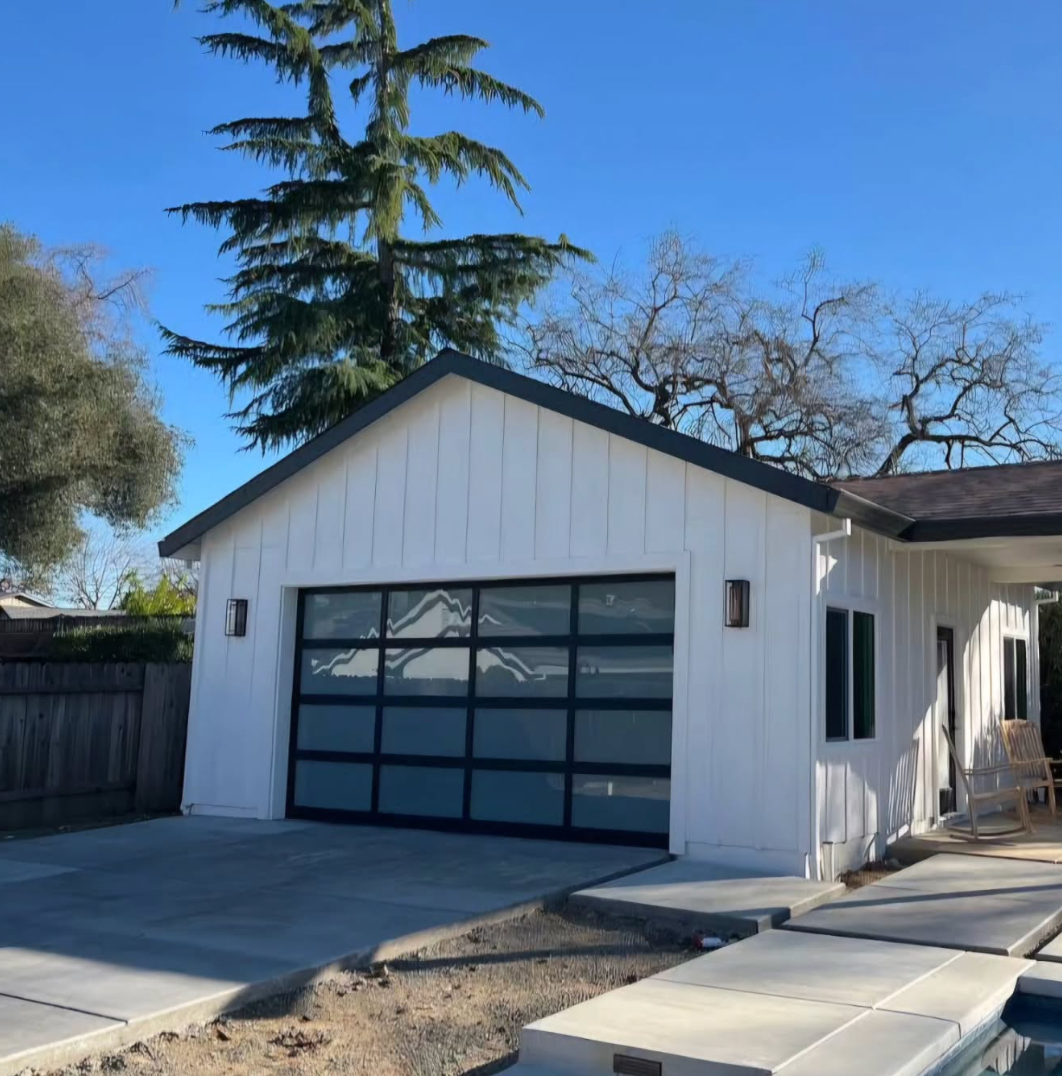 white ADU with garage door