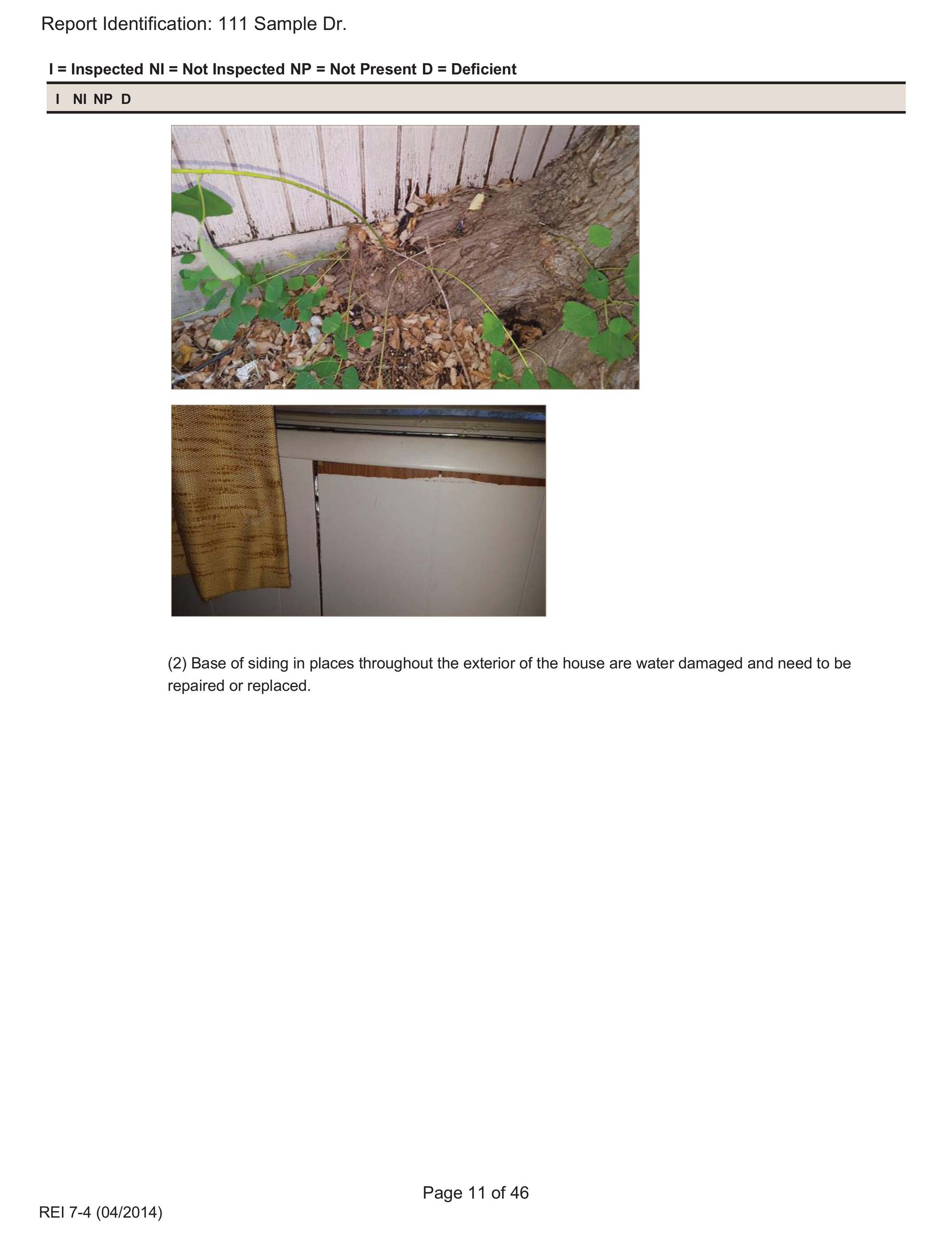 Two photos showing a vine growing against a home's exterior wall and a mark on an interior wall.
