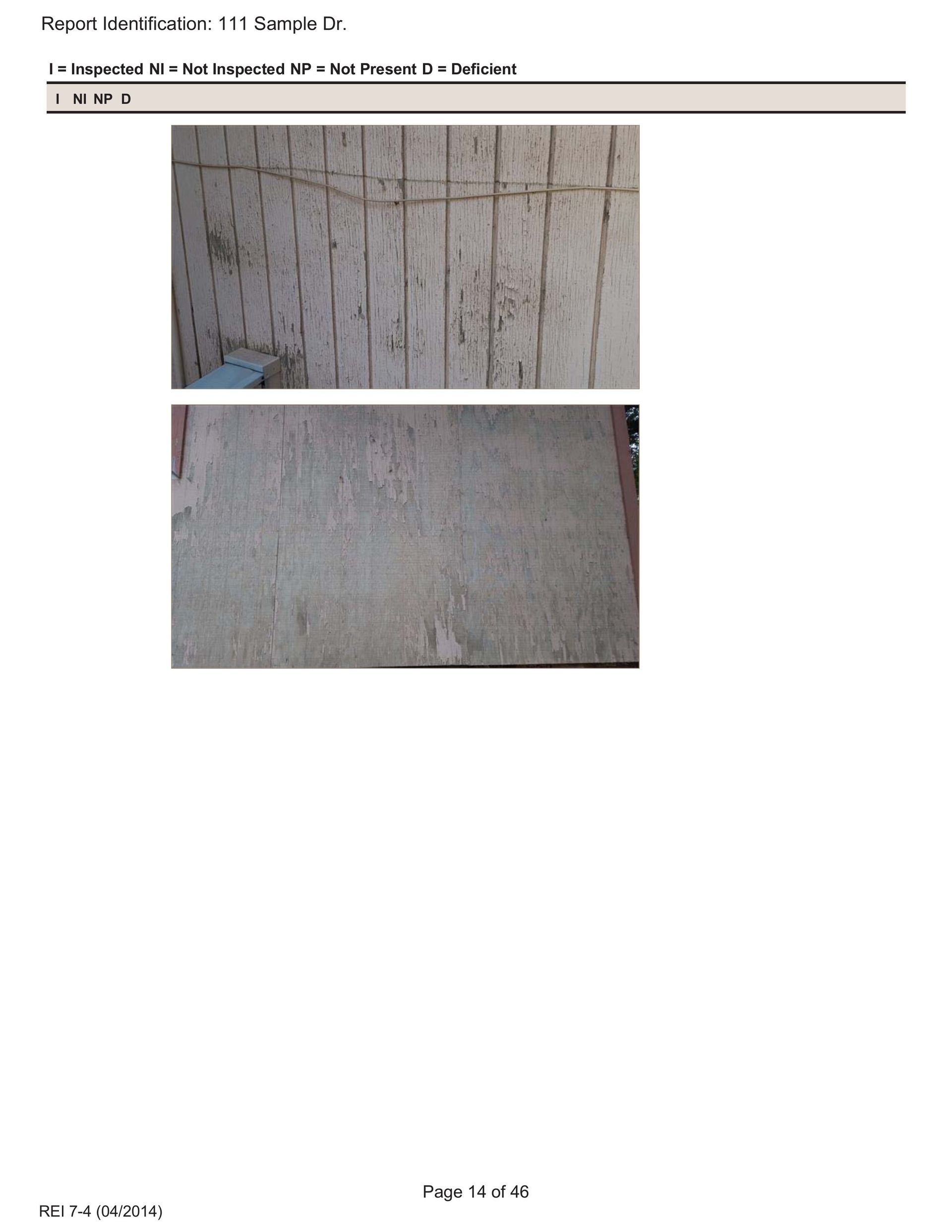 Two images show a concrete wall with vertical cracks and markings, and a separate view of an unfinished gray concrete slab.