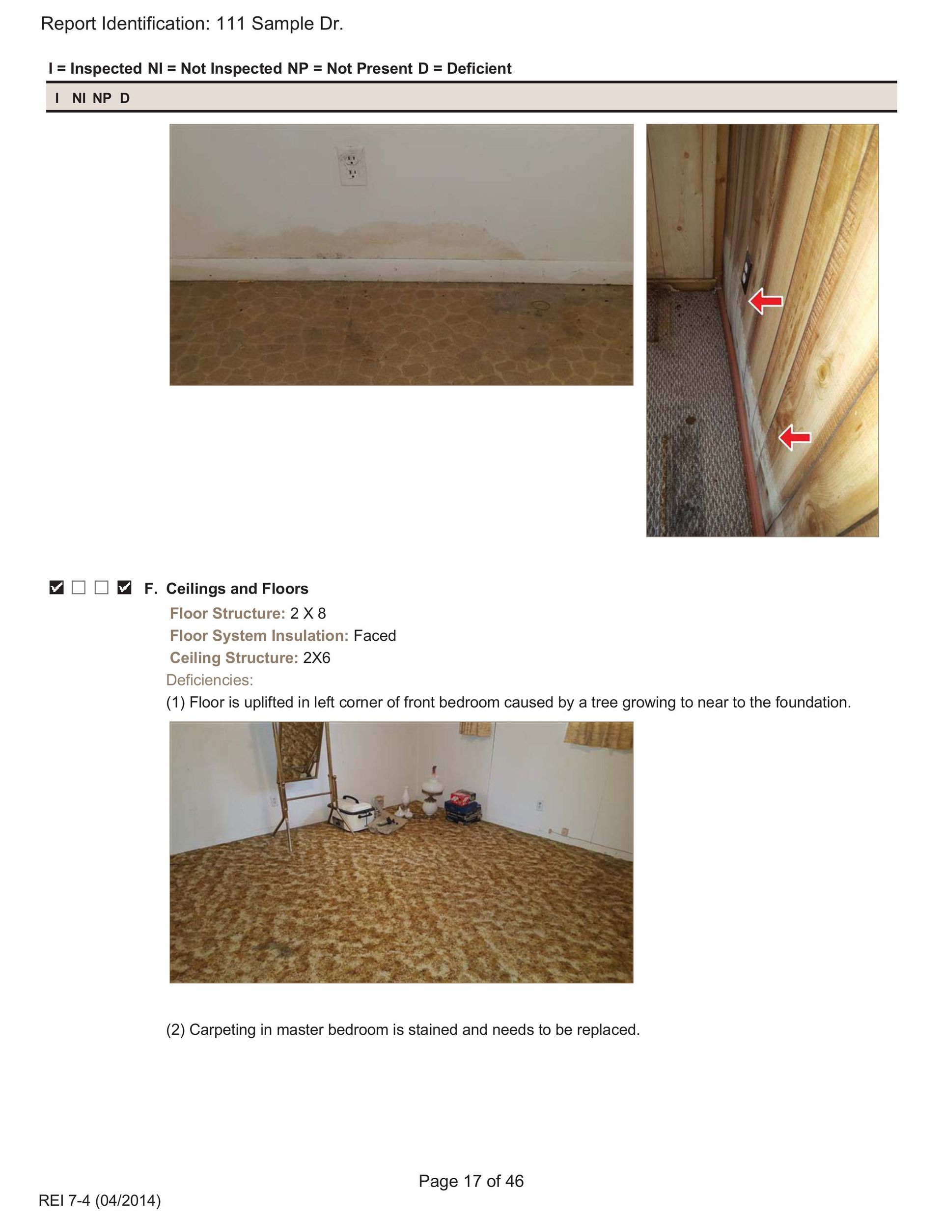 Water damage on a wall, shown with exposed wall studs and a carpeted room interior.