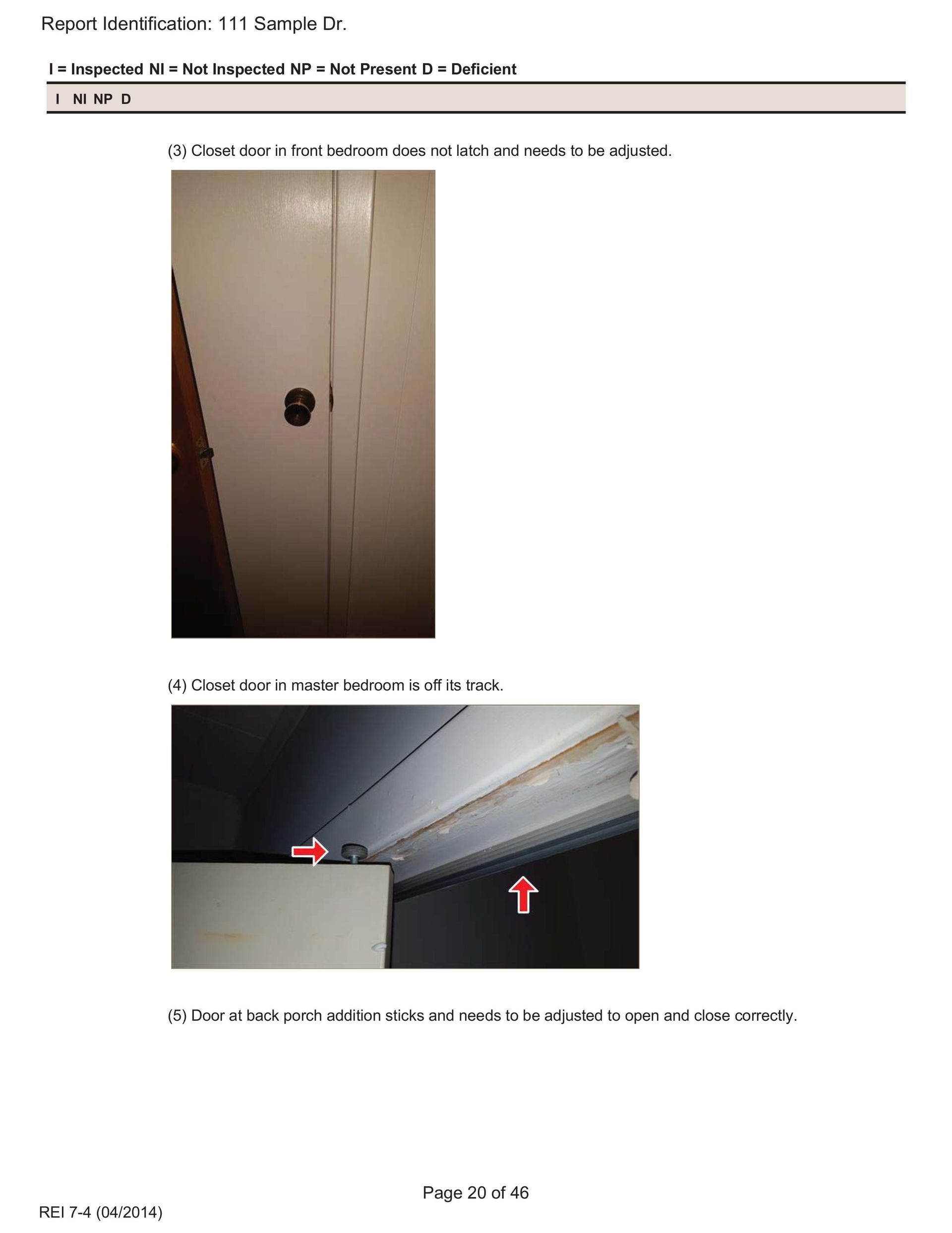 Two photos show a closet door with a broken track and hardware, indicating it is off its hinges.