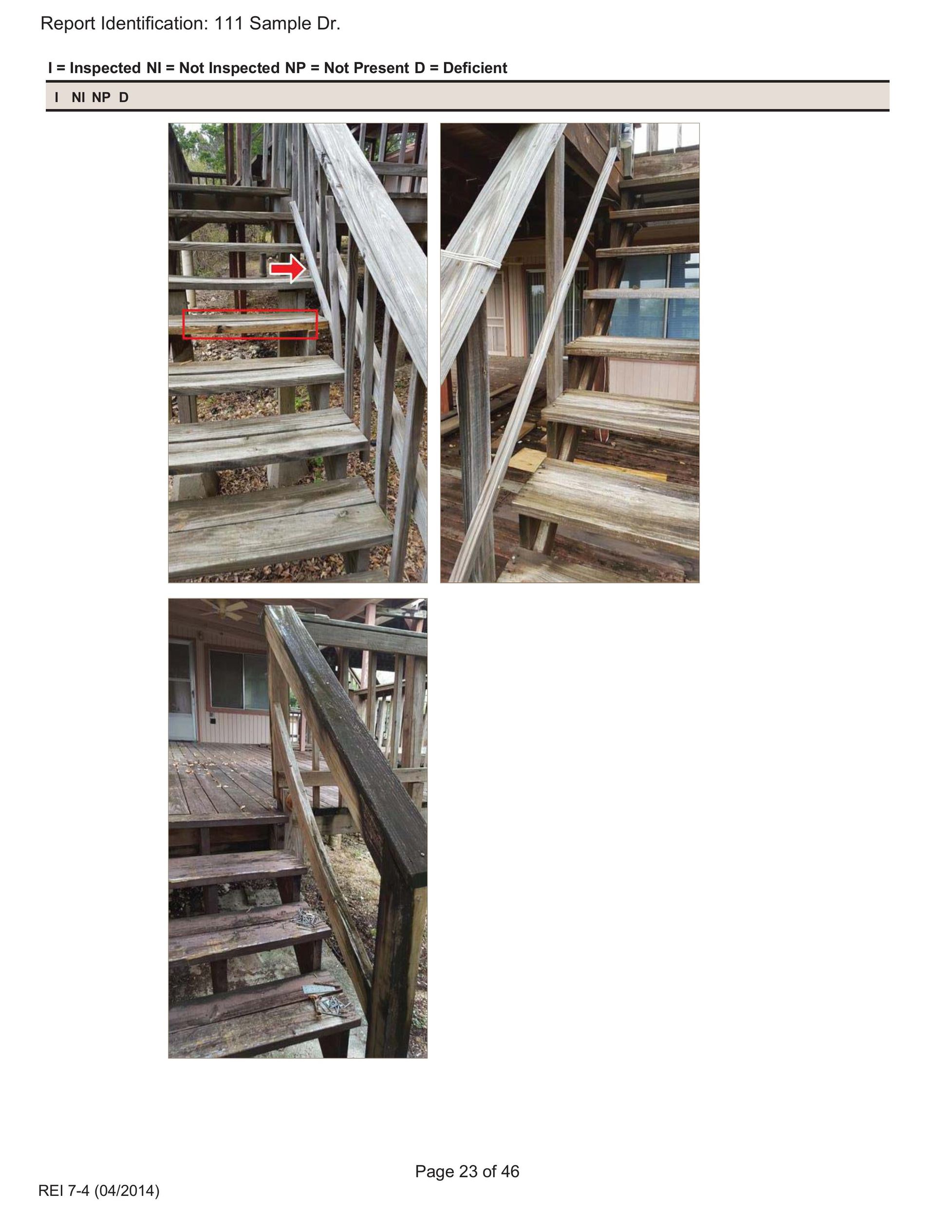 A collage of three photos shows worn, wooden outdoor stairs with aging handrails and visible weathering.