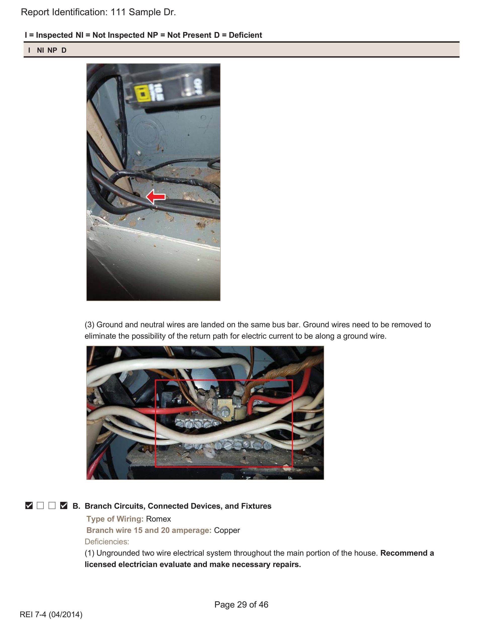 Two photos of an electrical panel showing loose, poorly routed wiring inside the box.