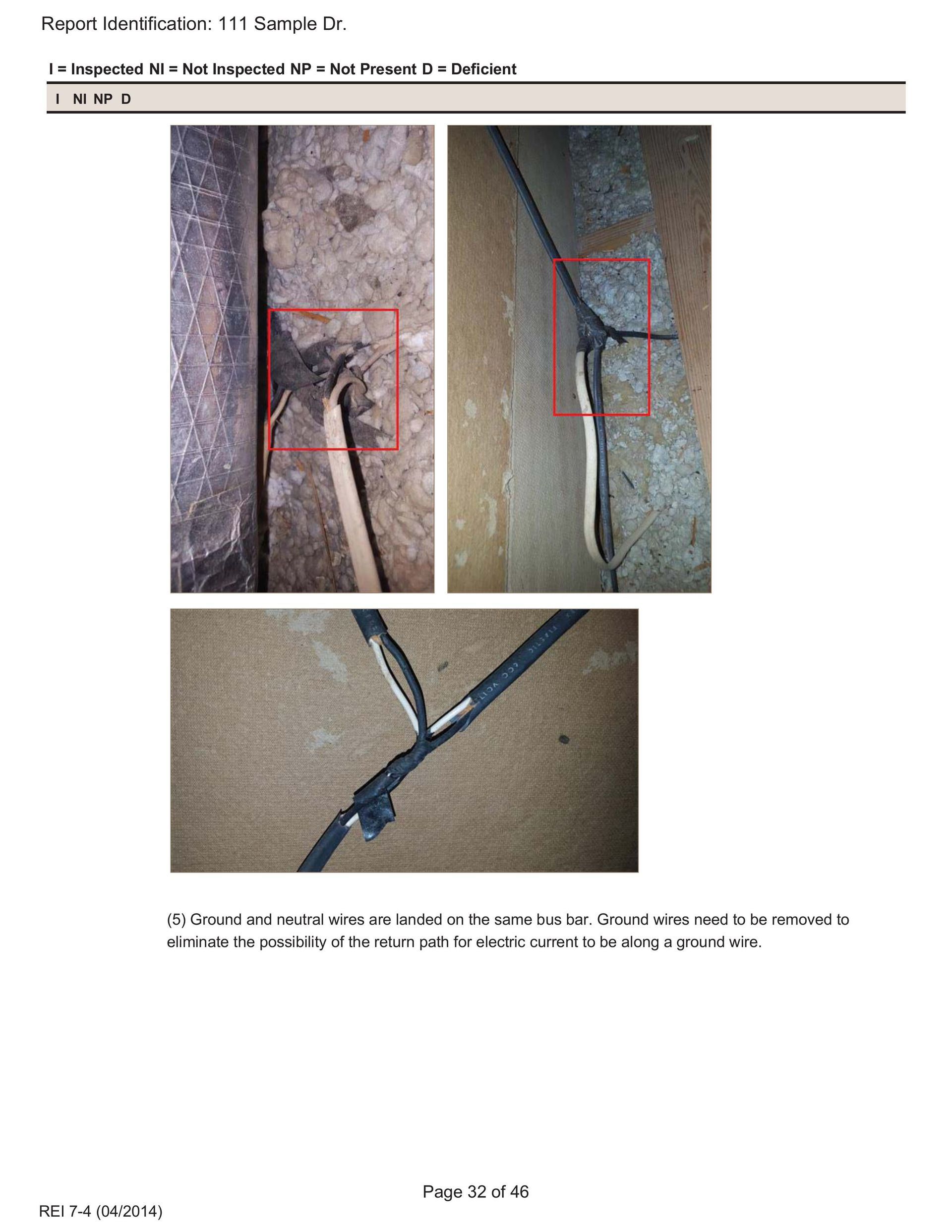 Three photos show exposed electrical wiring splices on a surface, highlighted by red boxes.