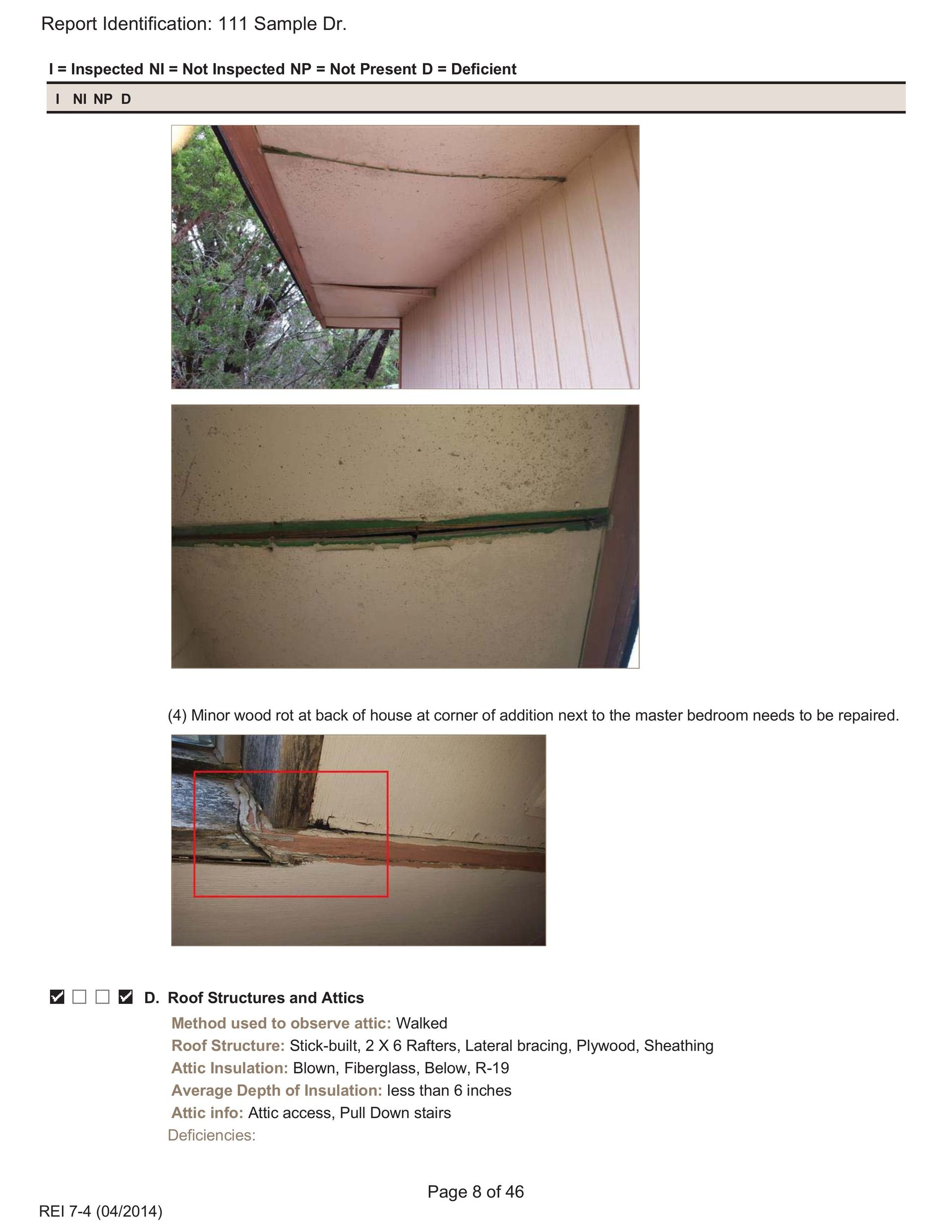 Three photos showing exterior wall cracks, including soffit damage and a close-up of a wall fissure near a downspout.