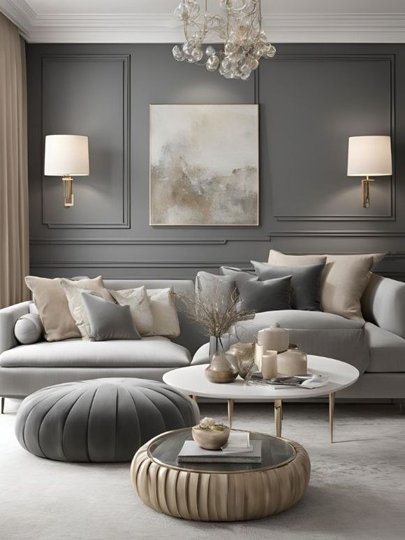 Accogliente soggiorno con parete in pietra, divano bianco, pouf e tende trasparenti che incorniciano una finestra. Soffitto e pavimento in legno.