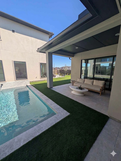 Modern pool area lounge spot. 