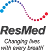 ResMed logo: Wavy gradient dots over text.